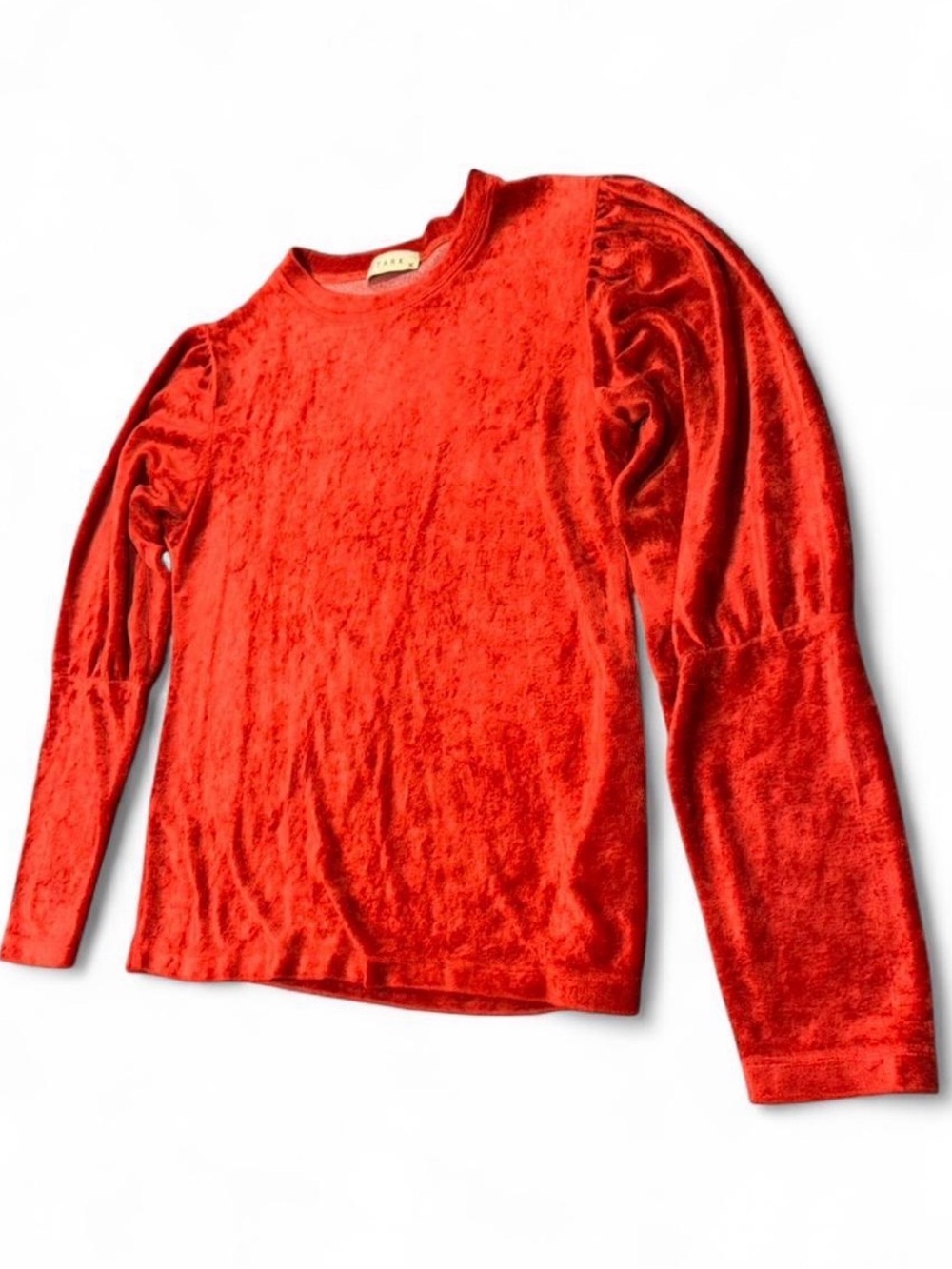 Stark X Red Velvet Top Medium Cotton Red Soft Puff Sleeve